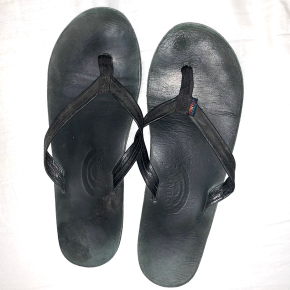 Rainbow Shoes - Black Leather Rainbow Flip Flop Sandals